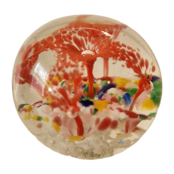 Art Glass Paperweight Red Trumpet Flower w Multicolor Layers Controlled Bubbles - Picture 5 of 15